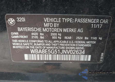 2018 BMW 320I xDrive z USA, uszkodzony, nr VIN WBA8E5G51JNV02634